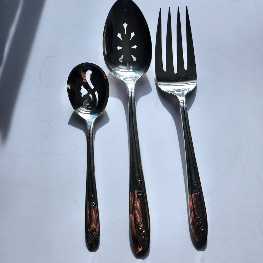 Rogers Lady Fair Silverplate Serving Spoon Fork and Sugar Sifter Spoon